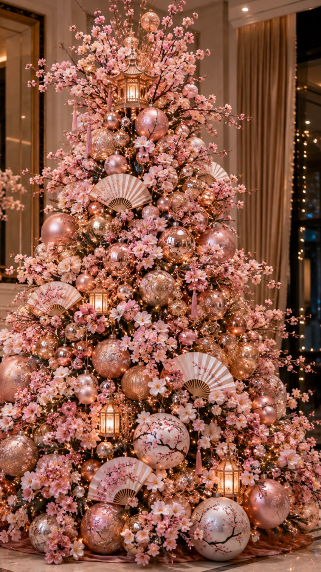 Cherry blossom inspired custom holiday tree by Design House